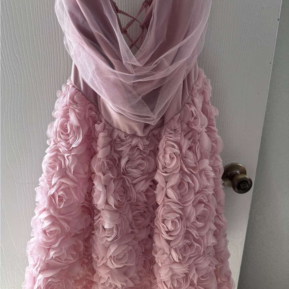 Fashion Nova Blush Rosette Prom Dress